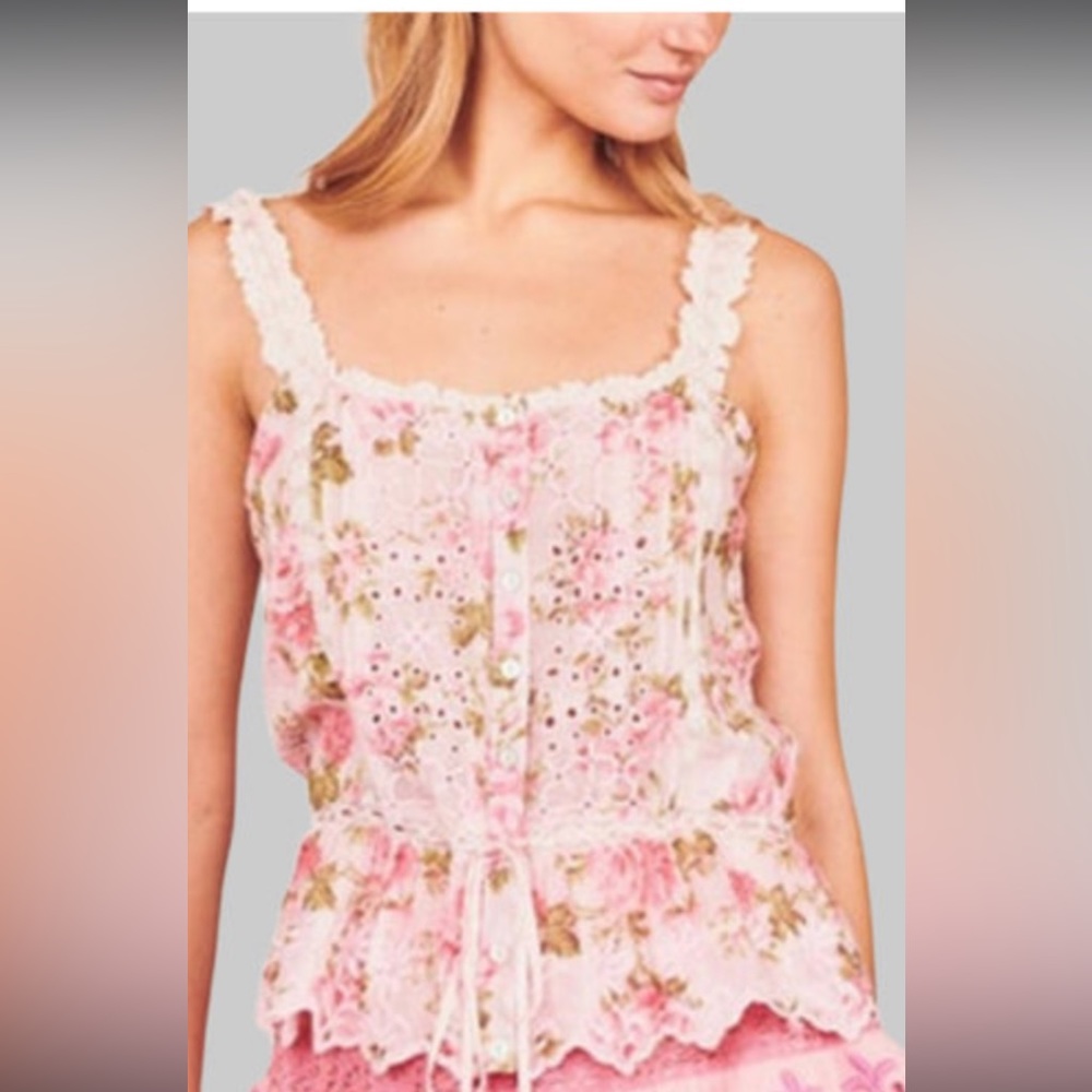 LoveShackFancy Luanne Tank Pink Painted Fence- Size XS NWT